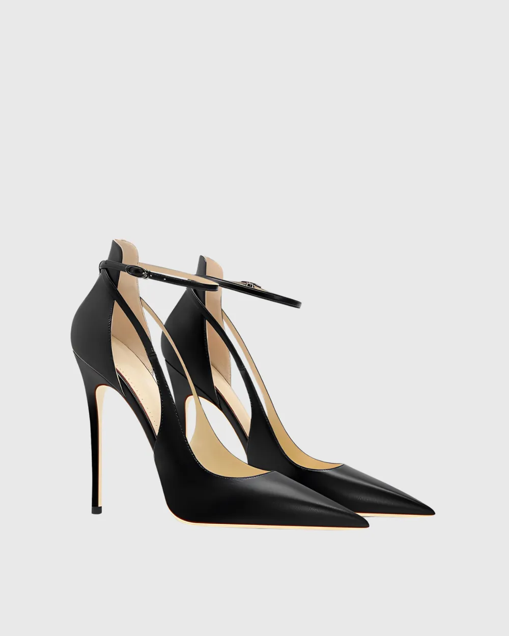 Side Cut Strap Pumps in Black