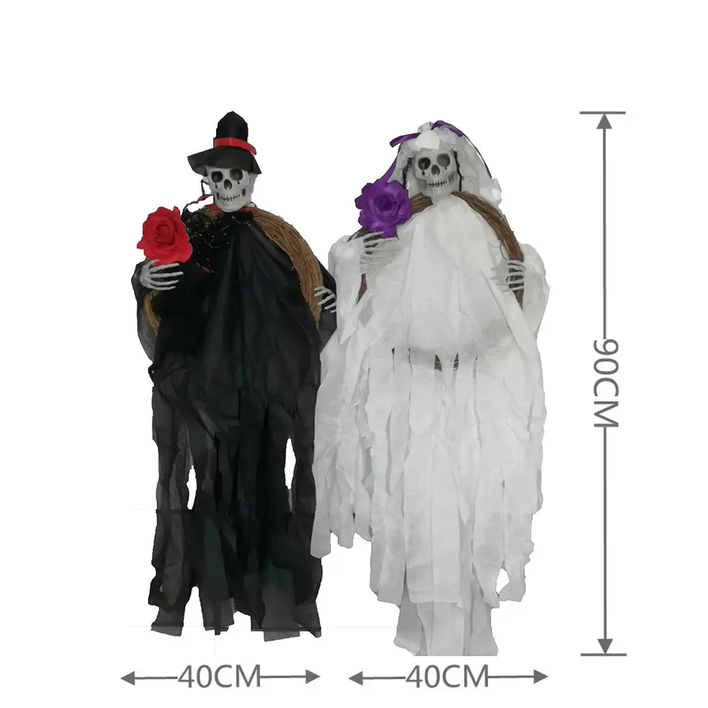 90cm Halloween Hanging Skull Black White Rattan Wreath Haunted House Props Horror Party Halloween Decoration Home Outdoor 2022