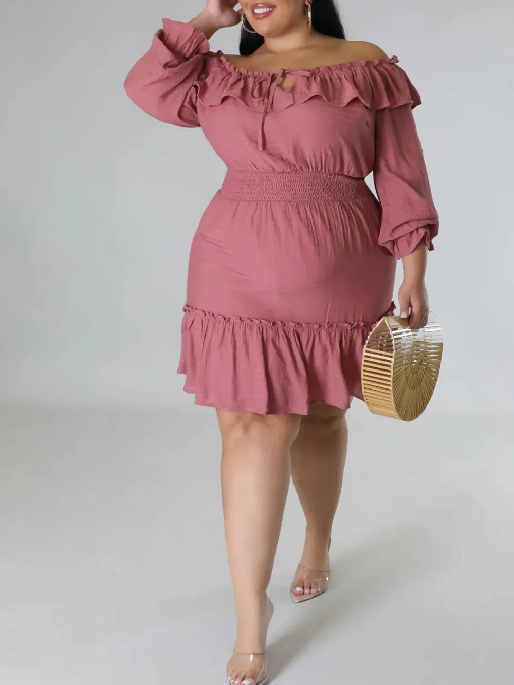 Straight Neck Tie Front Dress