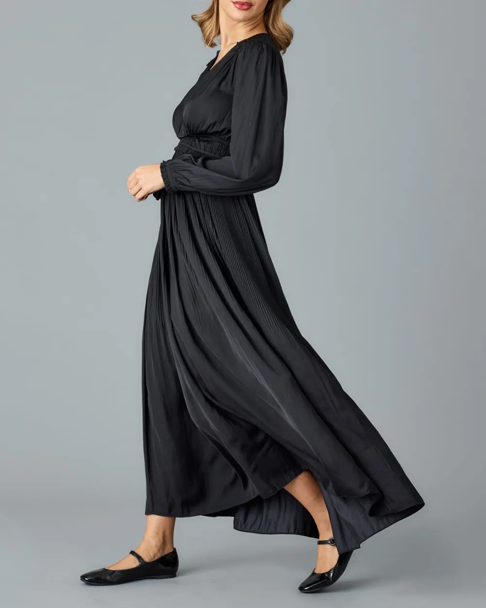 Black Smocked Waist Maxi Dress
