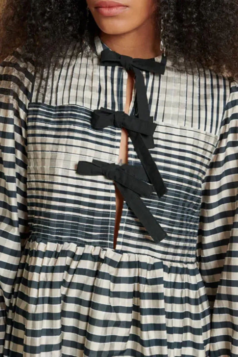 Stripe Bow Accent Tie Mini Dresses