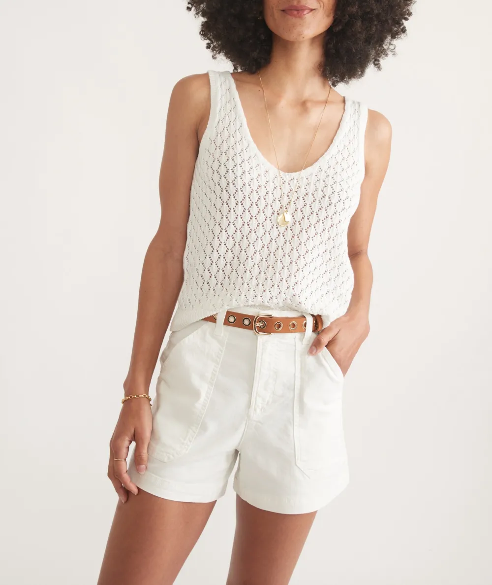 White Linen Knit Sleeveless Garment
