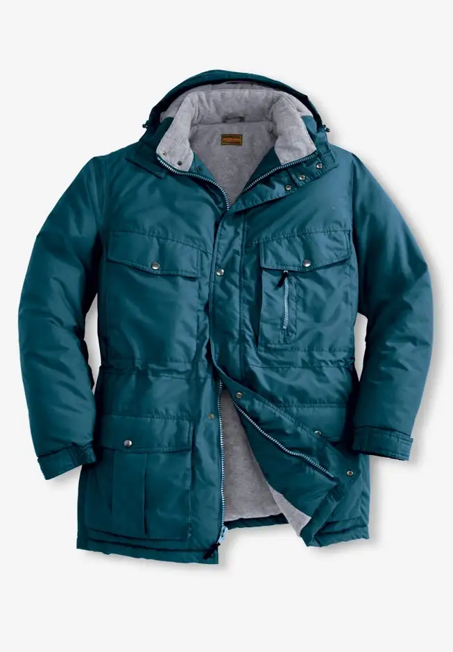Fleece-Lined Parka with Detachable Hood and 6 Pockets