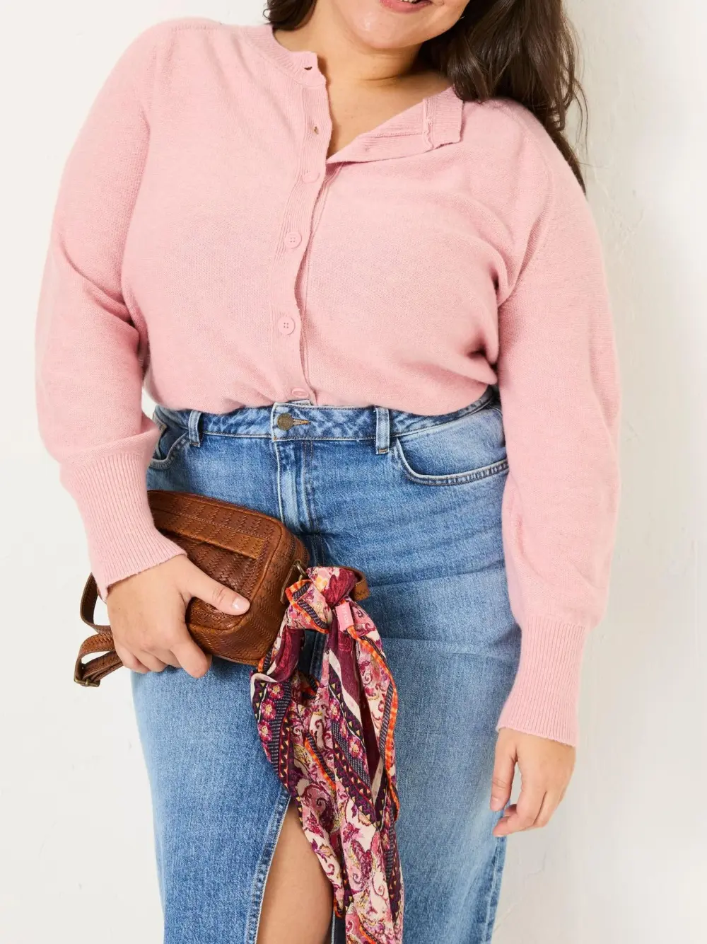 Mid Pink Knitted Button Front Cardigan