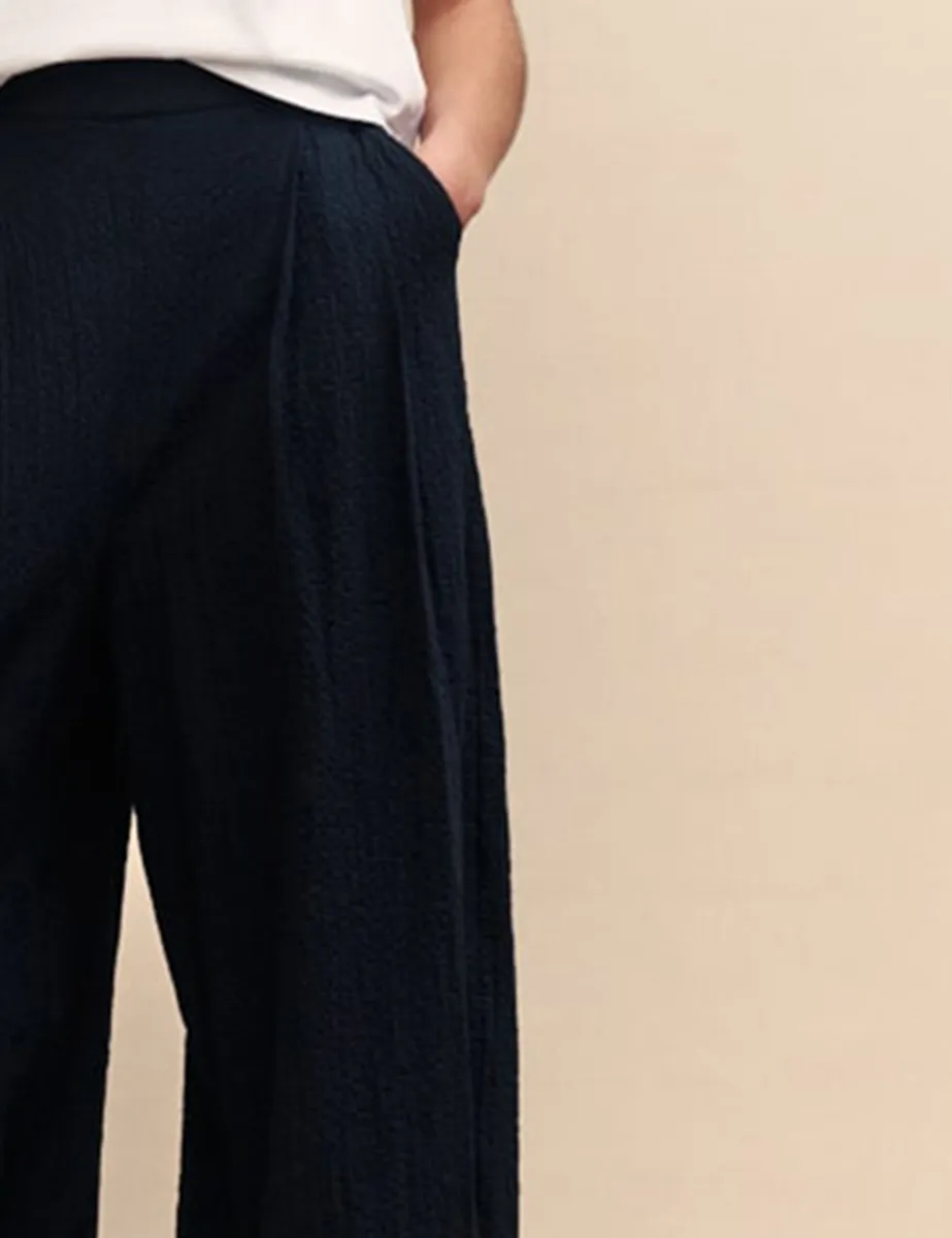 Elasticated Waist Black Wide Leg Trousers