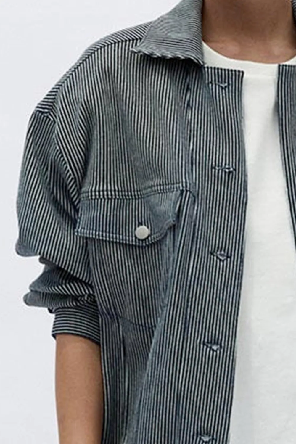 Navy Classic Loose Daily Pocket Jacket