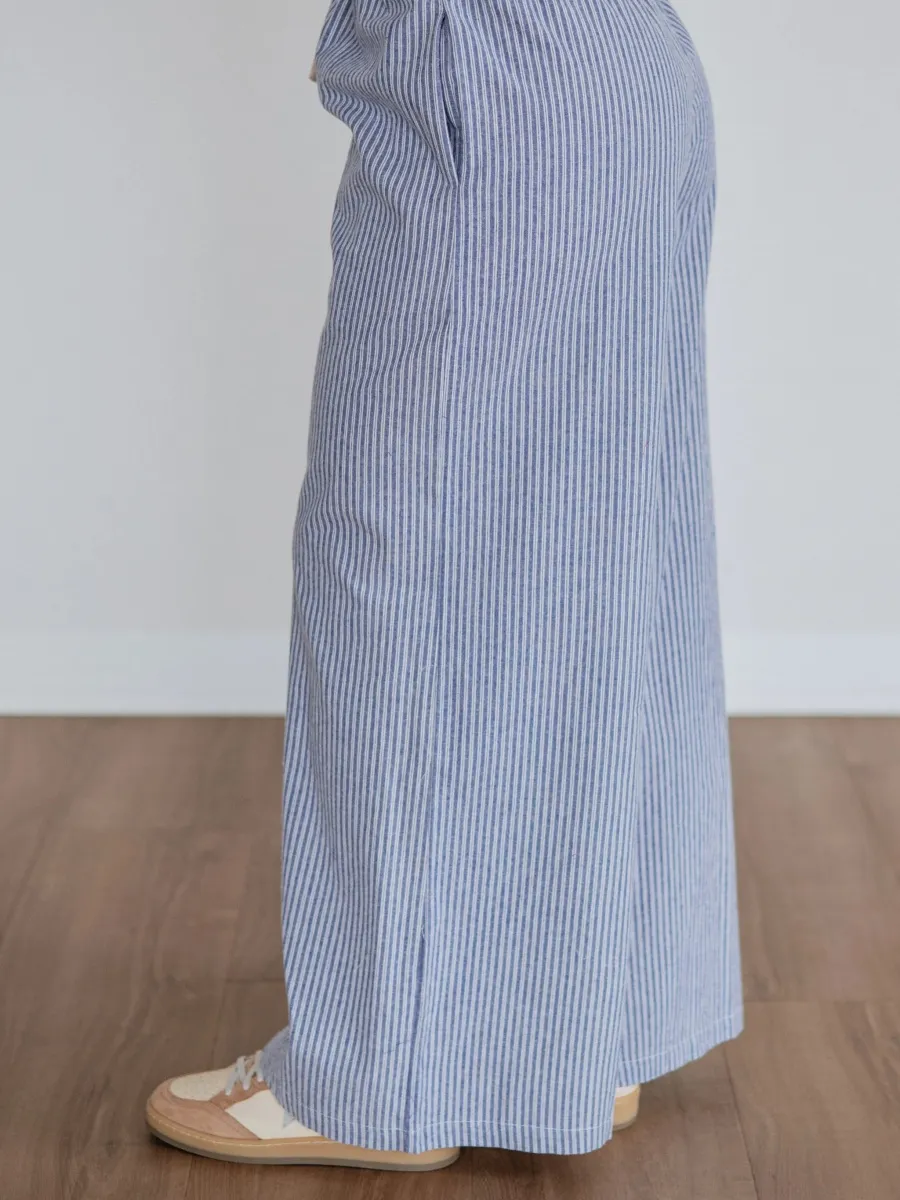 Striped Drawstring Wide Leg Pants