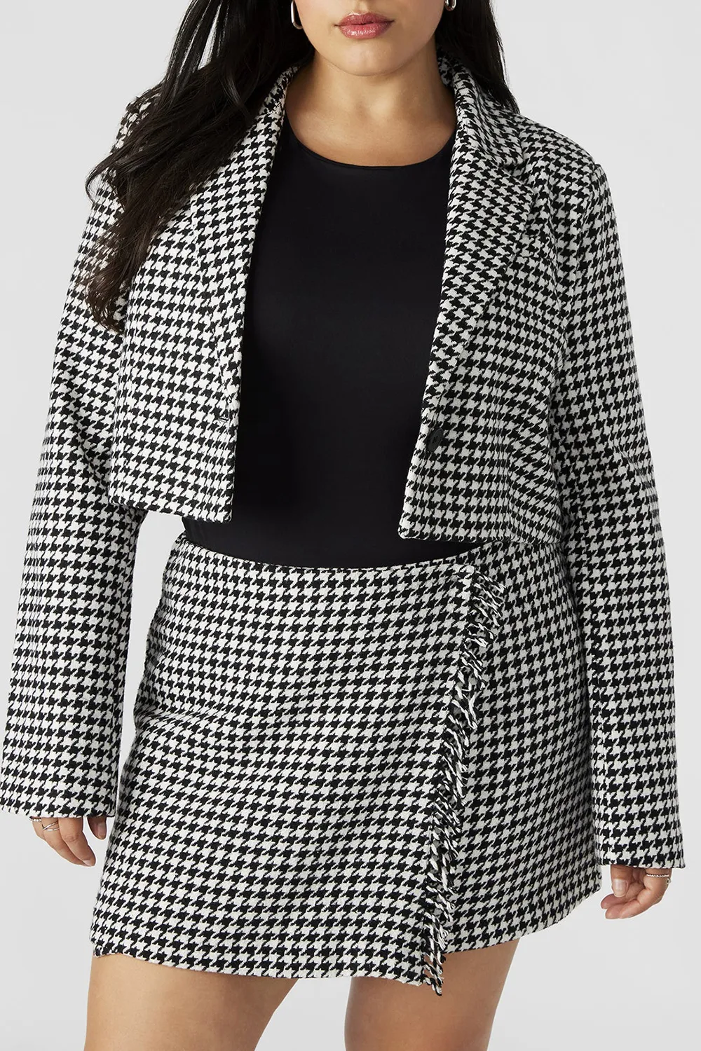 V Neck Cropped Blazer Brown