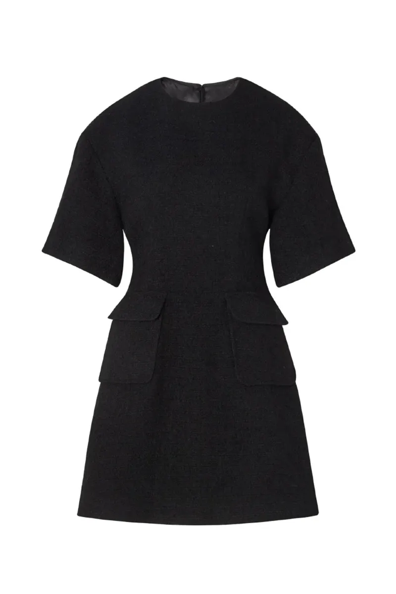 Black Pocket Detailed Short Sleeve Dresses