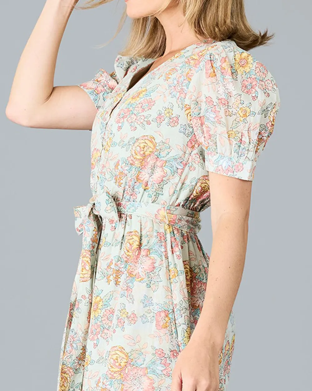 Pastel Floral Belted Dress