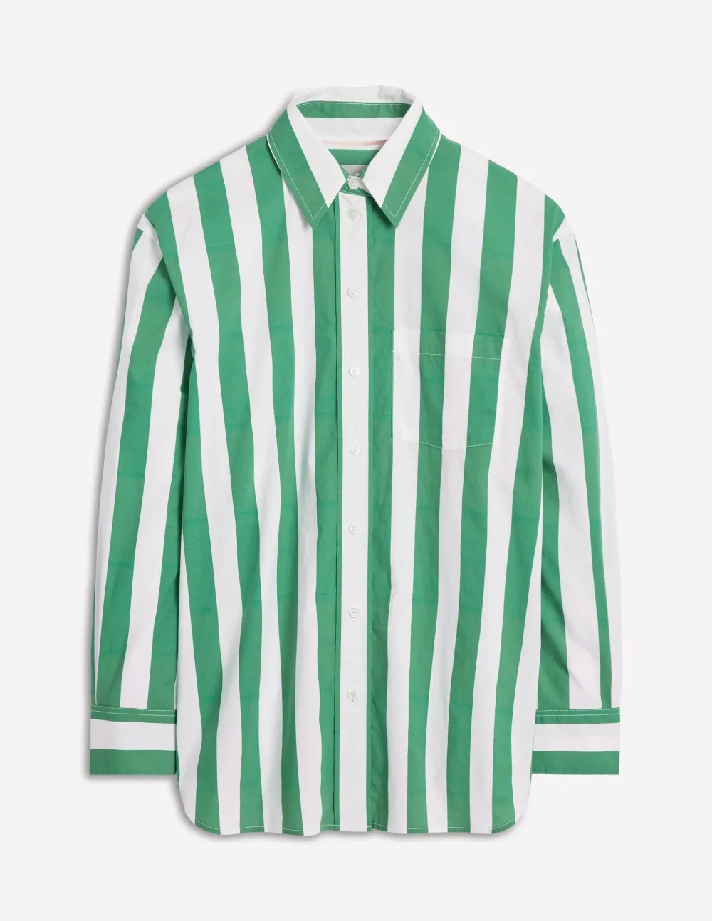 Green and White Striped Button - Down Shirt
