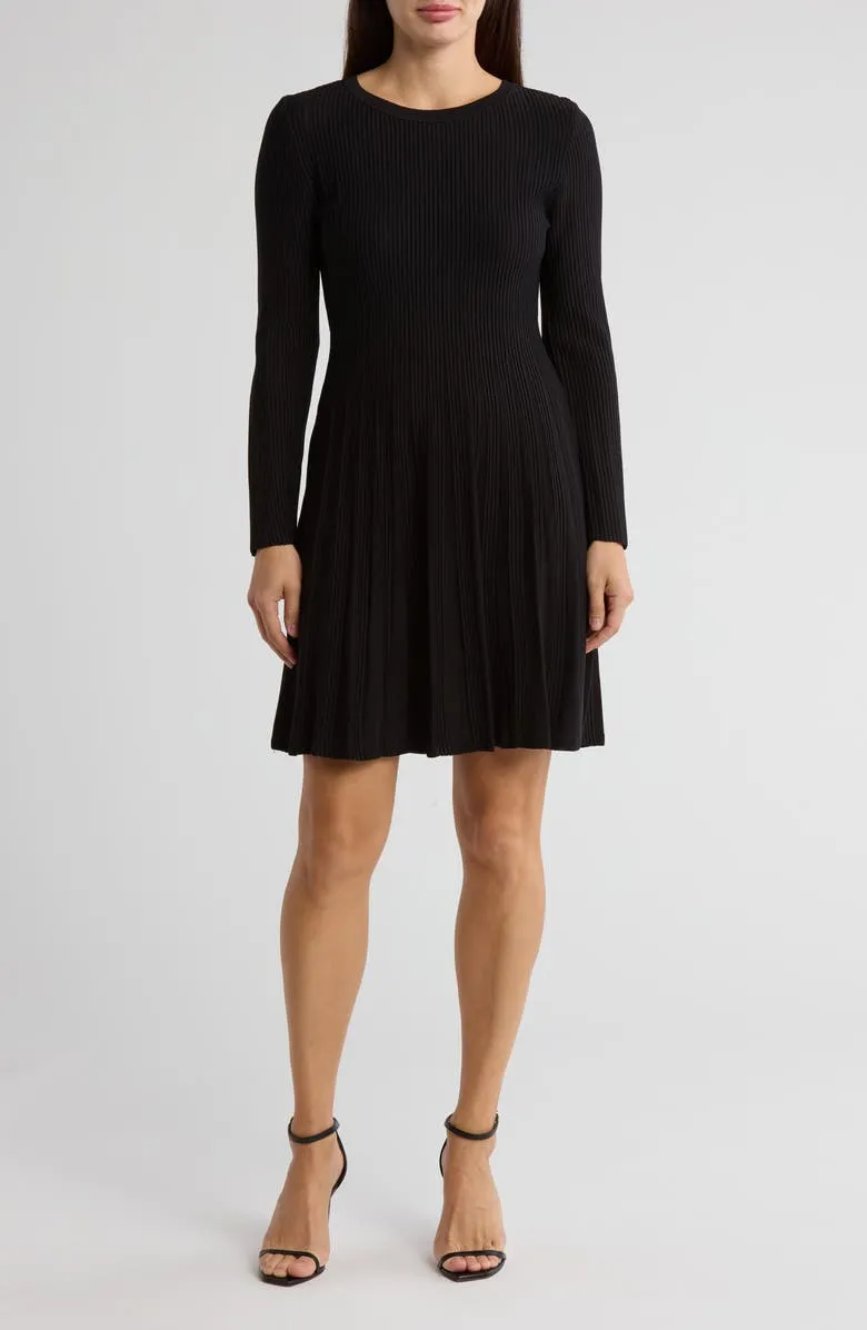 Long Sleeve Ribbed Fit & Flare Sweater Dress