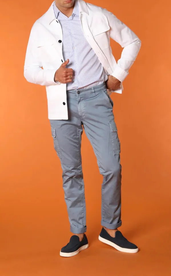 Men's Dark Light blue Stretch Cotton Slim Fit Large Pocket Overalls