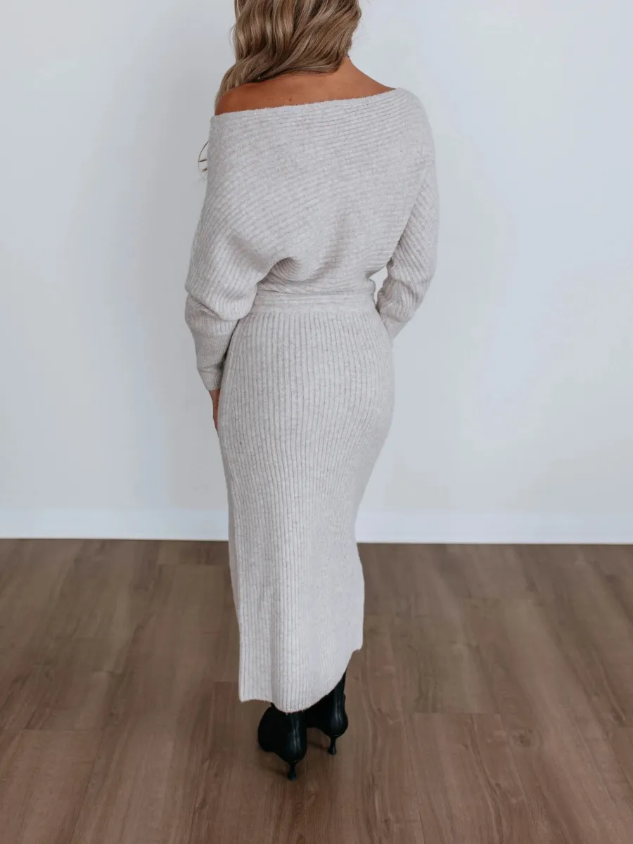 Slit Plain Midi Dress