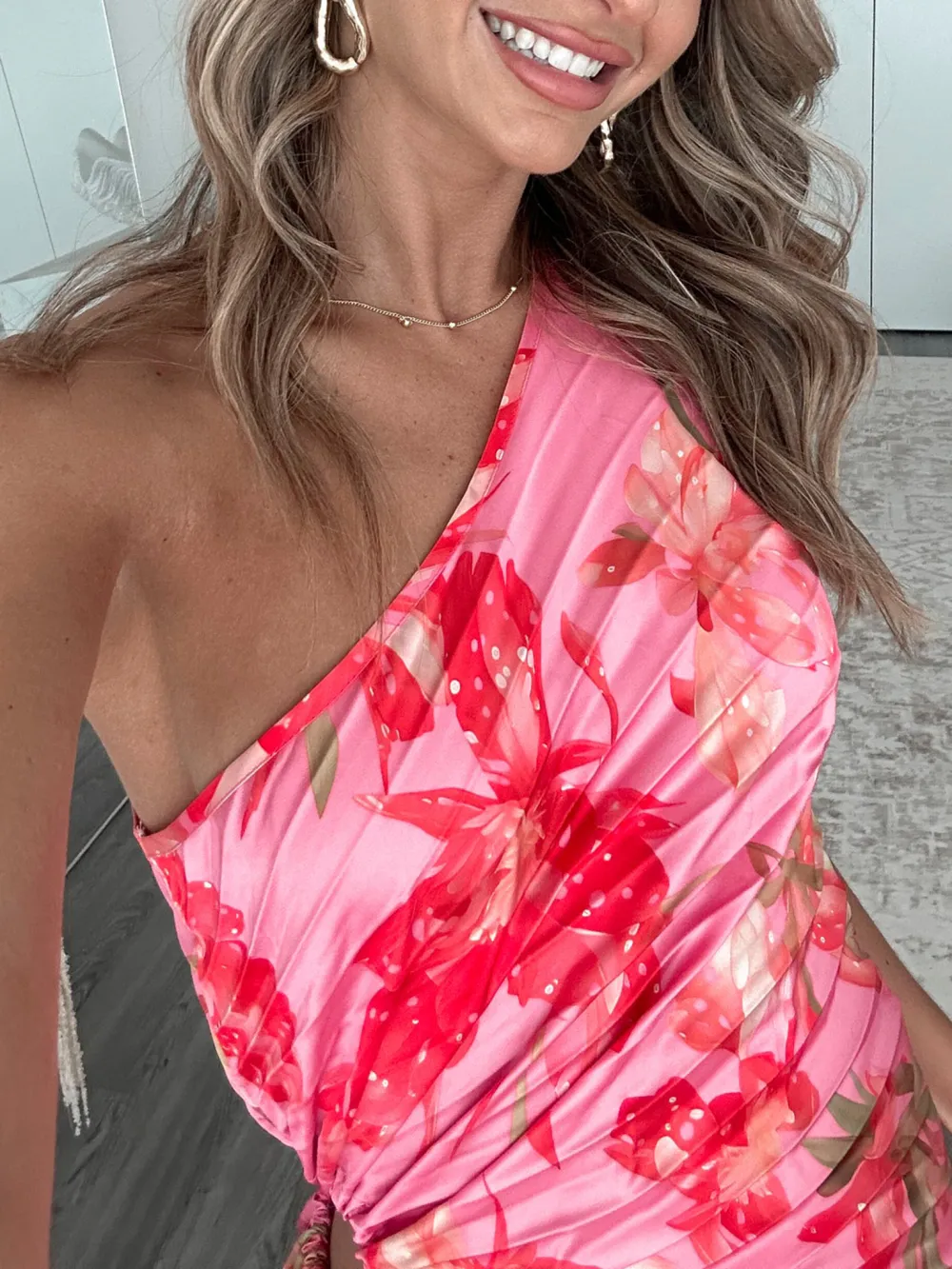 Casual Style Pink Floral Dress