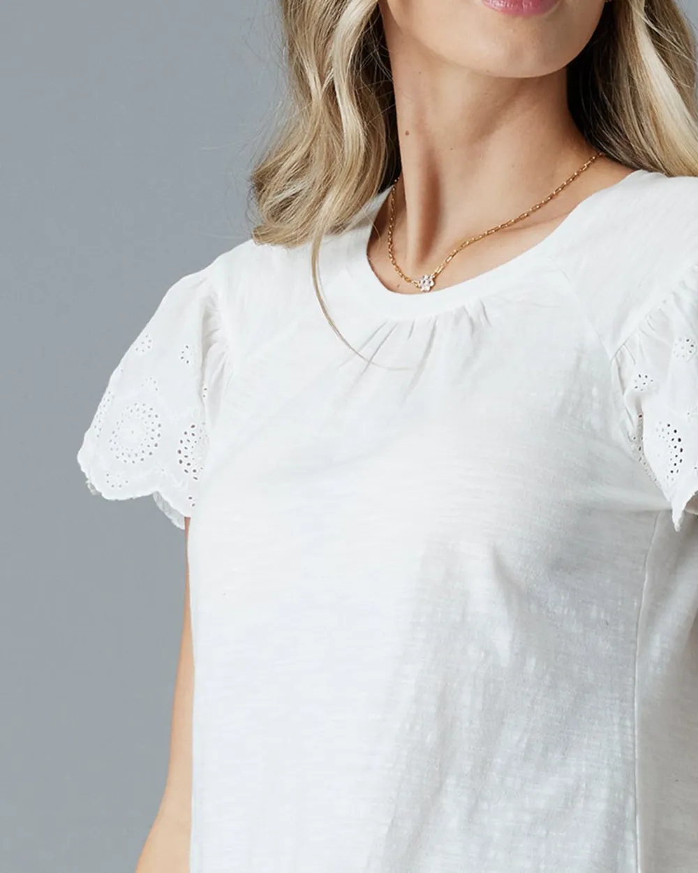Casual T-Shirt With Delicate Eyelet Detailing