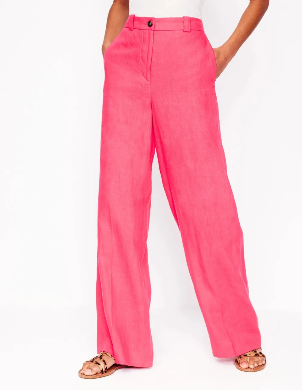 Hot Pink Wide - Leg Linen Pants