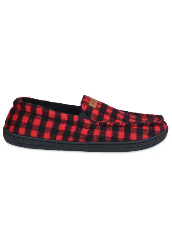 Mens Holiday Plaid Mocassin Slipper With Velour Lining