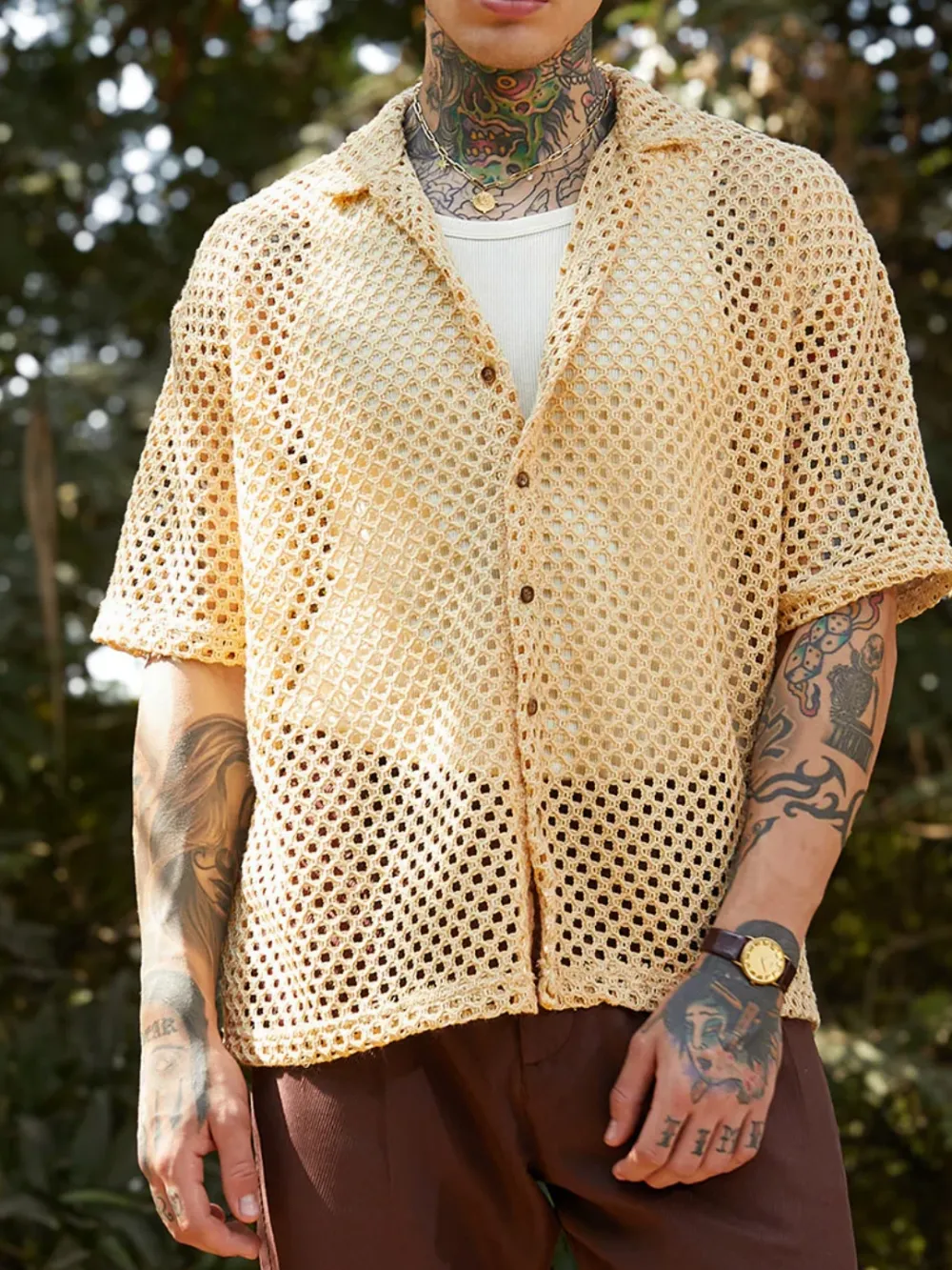 Beige Casual Style Oversized Shirt