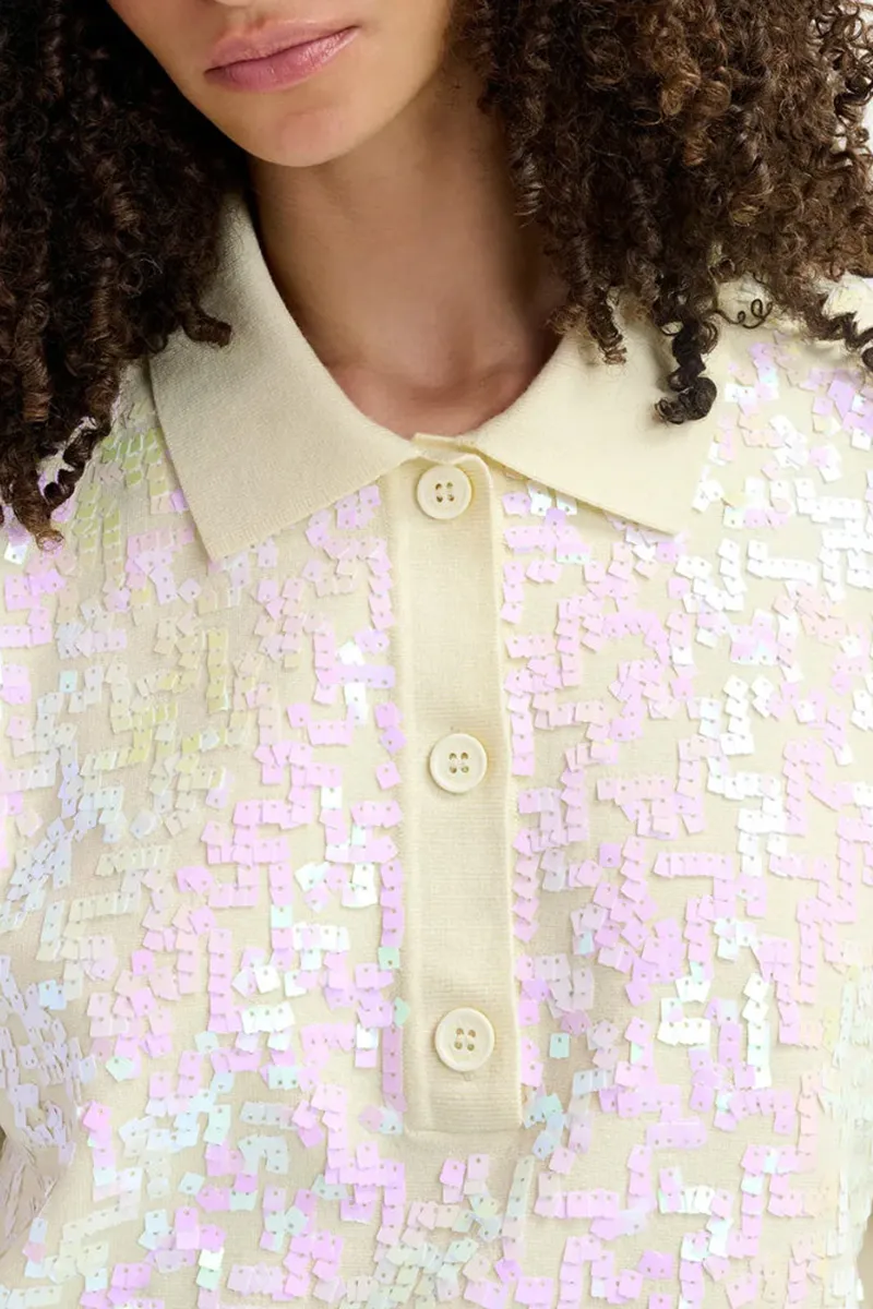 Sequin Embellished Polo Neck Tops