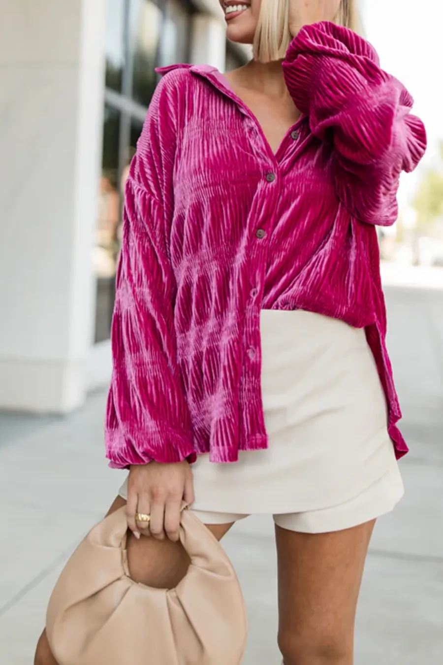 Berry Velvet Button Front Shirt