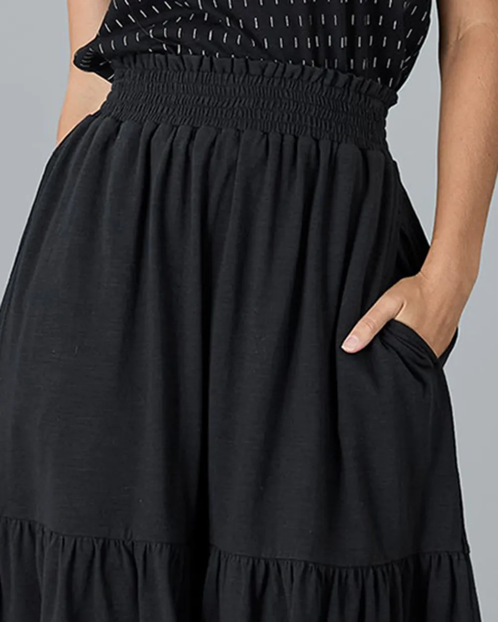 Black Ruffled Layers Midi Skirt