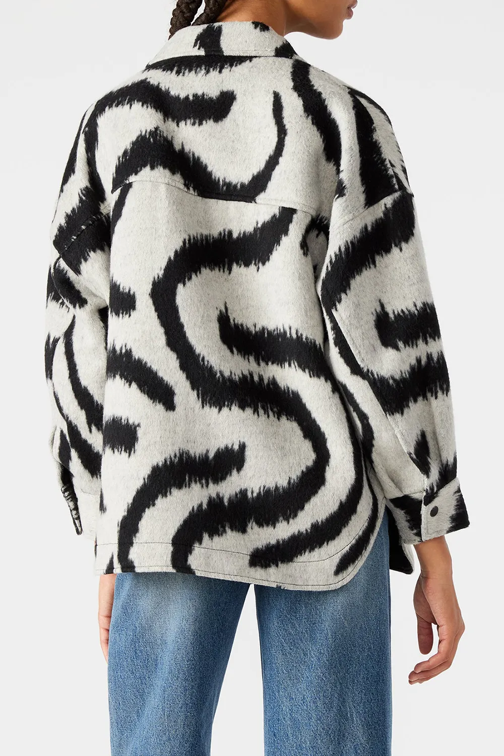 Swirl Print Felt Shacket Jacket White Multi