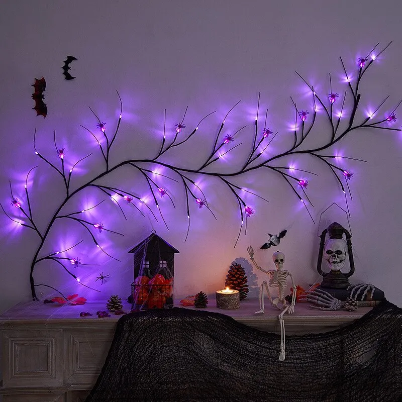 Halloween Decorative Vine Light LED Simulated Tree Light Spider Bat Branch Light Ghost Festival Atmosphere Decoration Light
