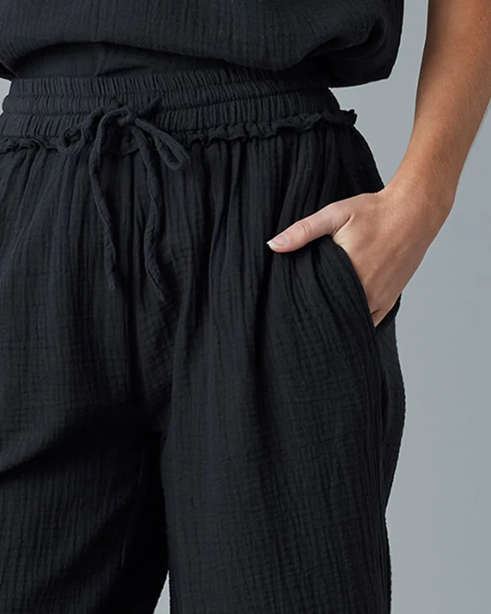 Black Drawstring Wide Leg Lounge Pant