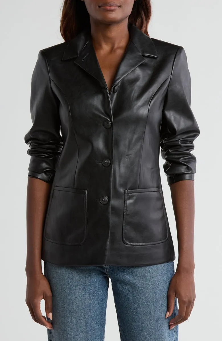 Classic Tailored Faux Leather Blazer