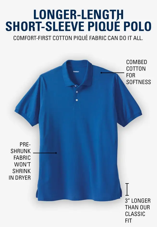 3-Pack Longer-Length Cotton Polos