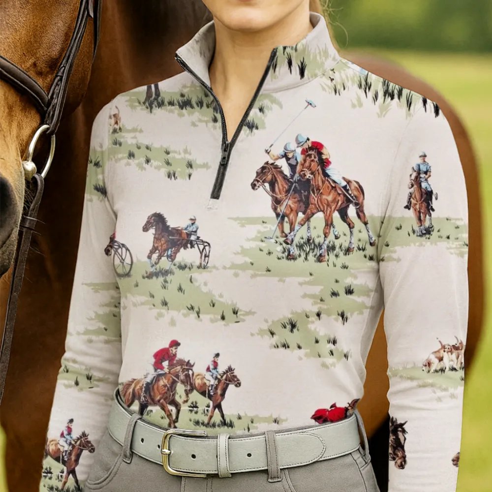 Women's Equestrian Vintage Equestrian Design Long Sleeve Casual Shirt