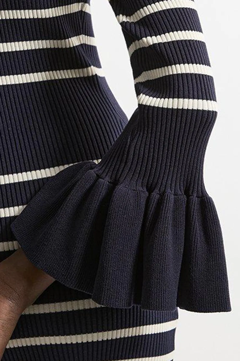 Trumpet Sleeve Rib Knit Midi Dress