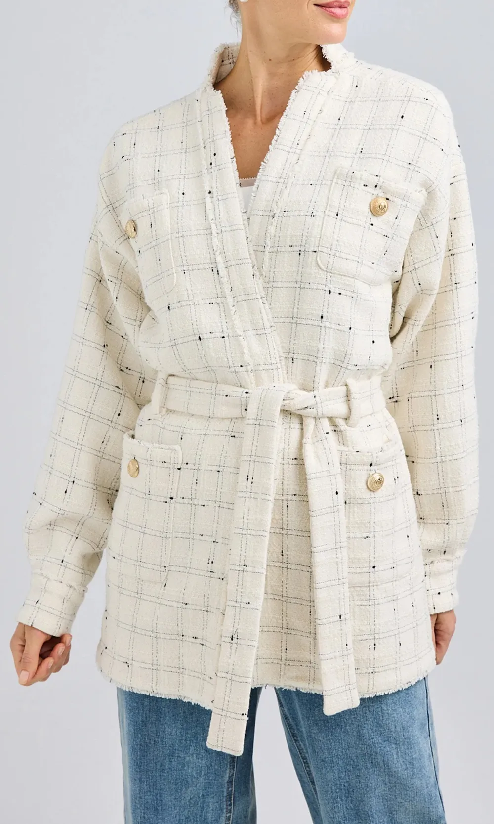 Tweed Mid-Length Tie-Down Jacket