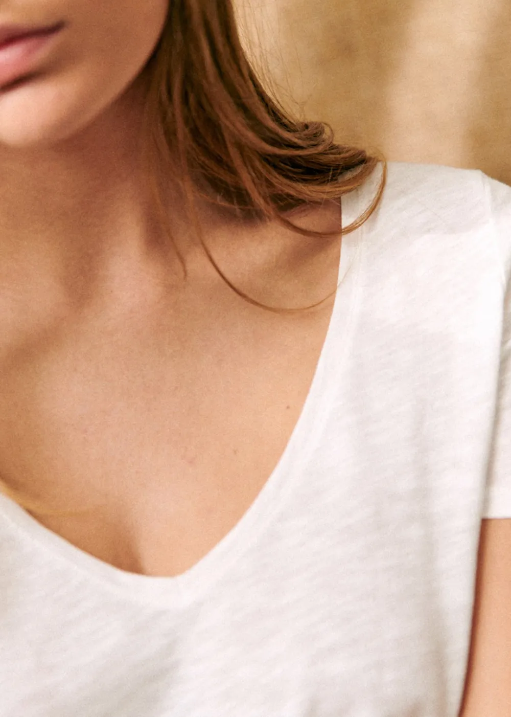 Short Cotton Solid Color V-neck T-shirt