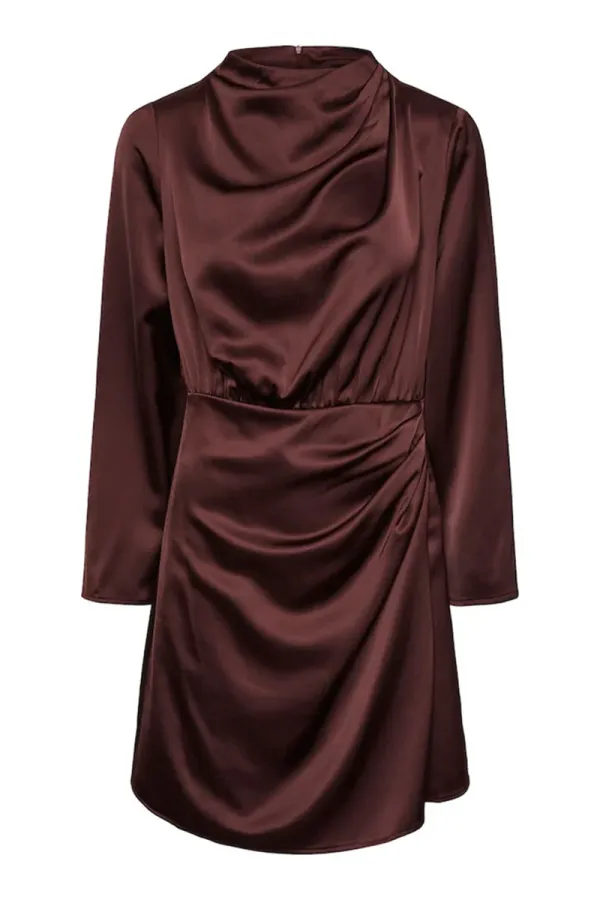 Draped Cowl Neck Long Sleeve Mini Dresses