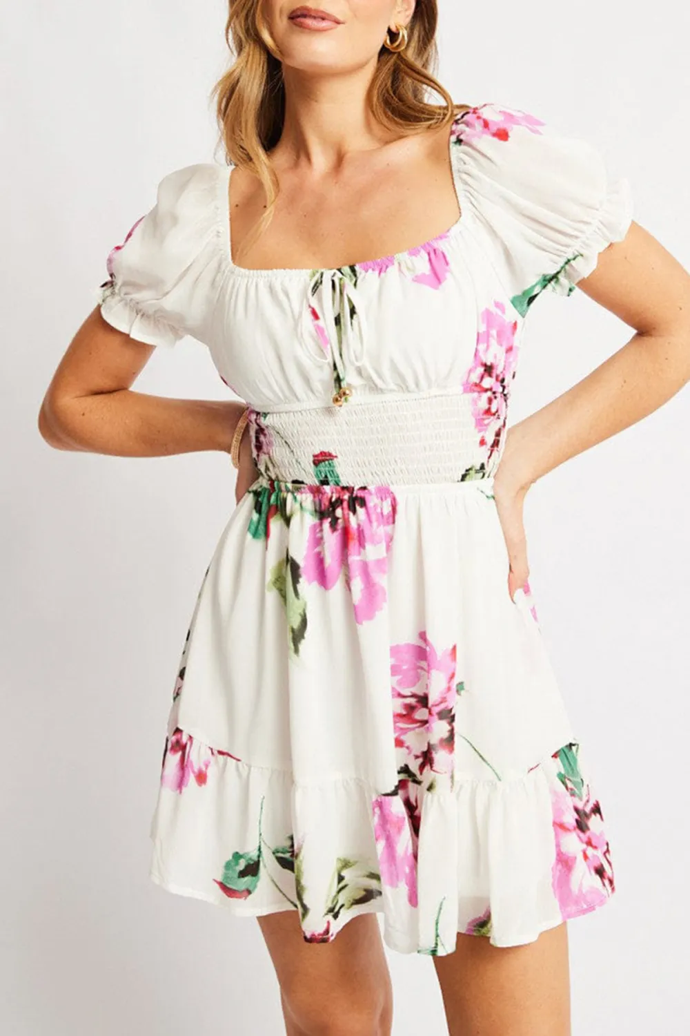 Purple Floral Fit And Flare Dress Mini