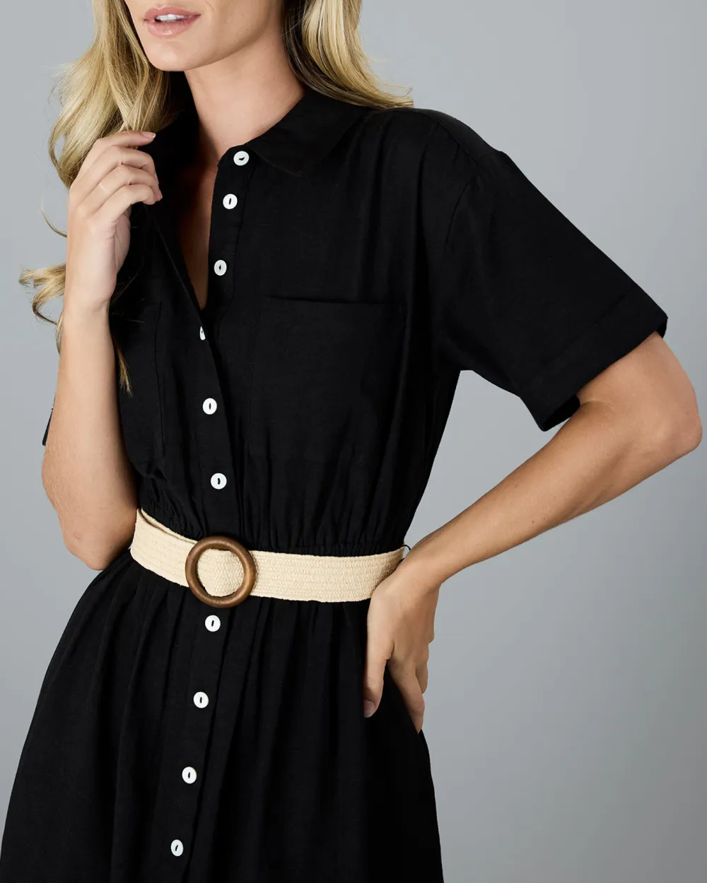 Black Button Down Midi Dress