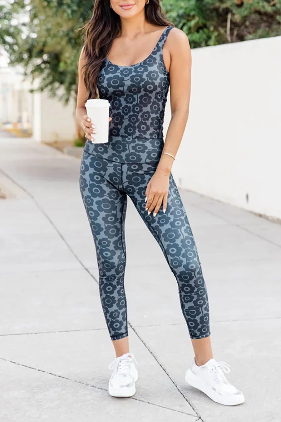 Black And Grey Floral Active Leggings