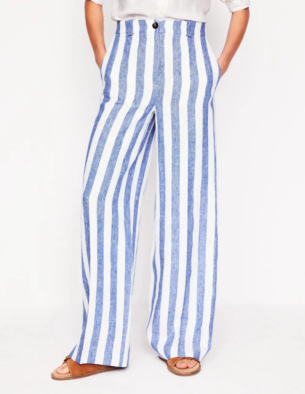Blue and White Striped Linen Trousers