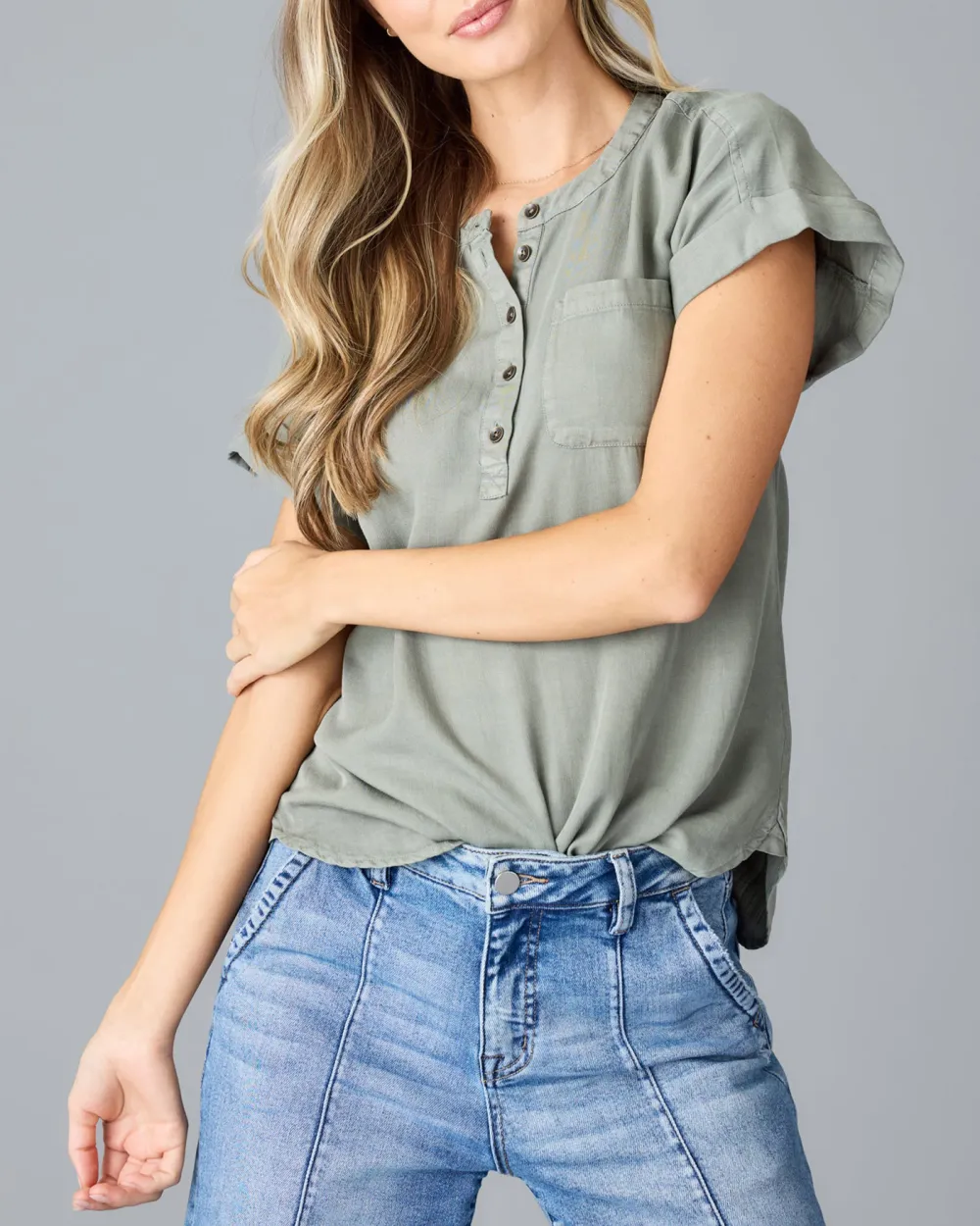 Relaxed Fit Sage Green Henley Shirt
