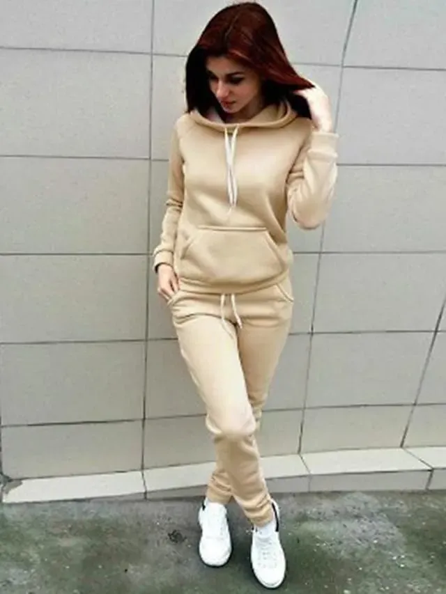 Women's Hoodie Tracksuit Pants Sets Sweatpants Joggers Active Streetwear Black Pink Sport Fitness Solid Color Drawstring Hooded S M L XL 2XL