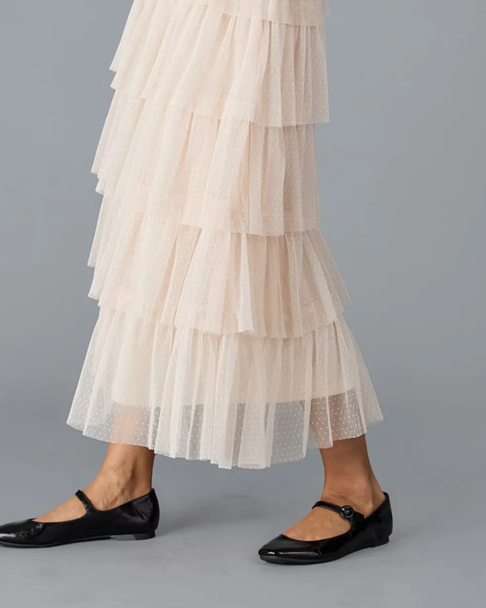 Light Pink Tiered Tulle Maxi Skirt