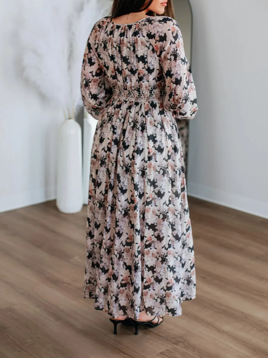 Printed V-Neck Maxi Dress