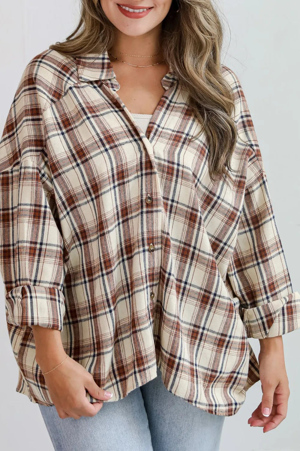 Adorably Classic Beige Plaid Flannel