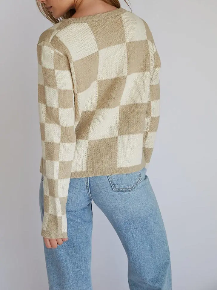 Agnes Checkered Knit Bow Cardigan