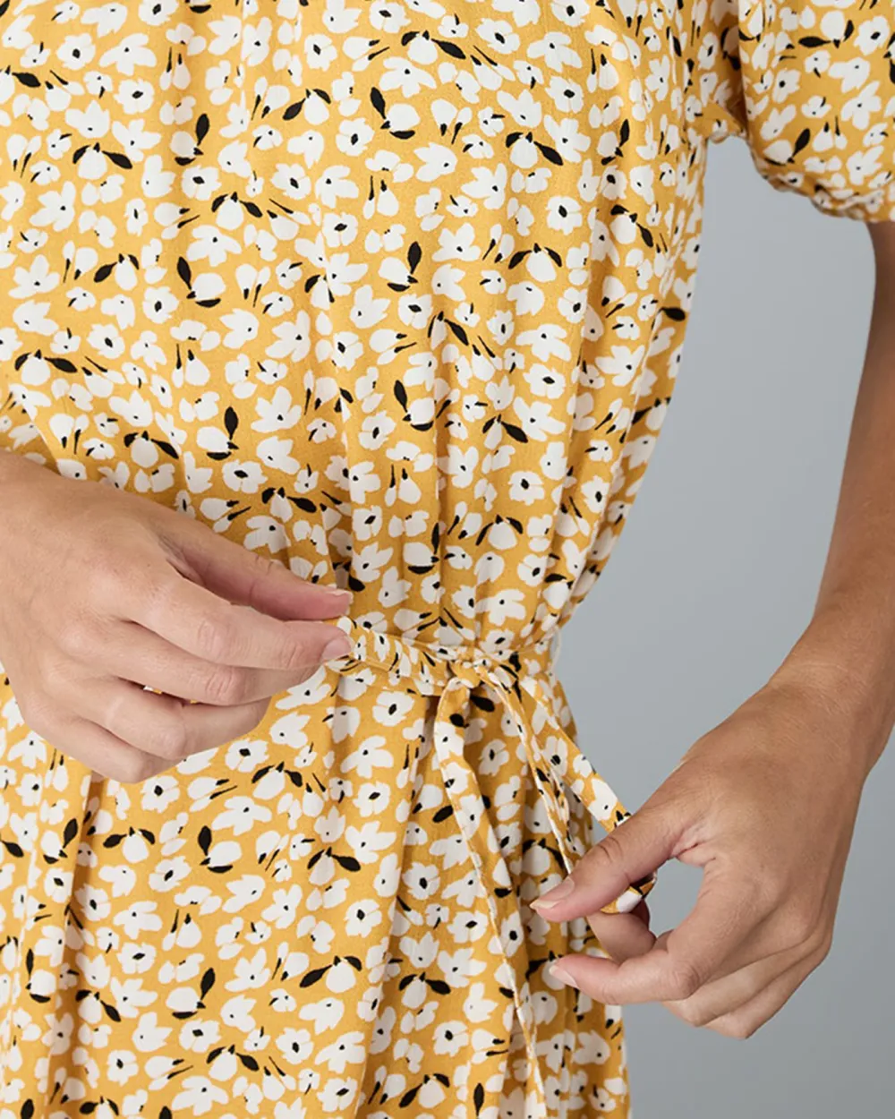 Yellow Floral Print Midi Dress