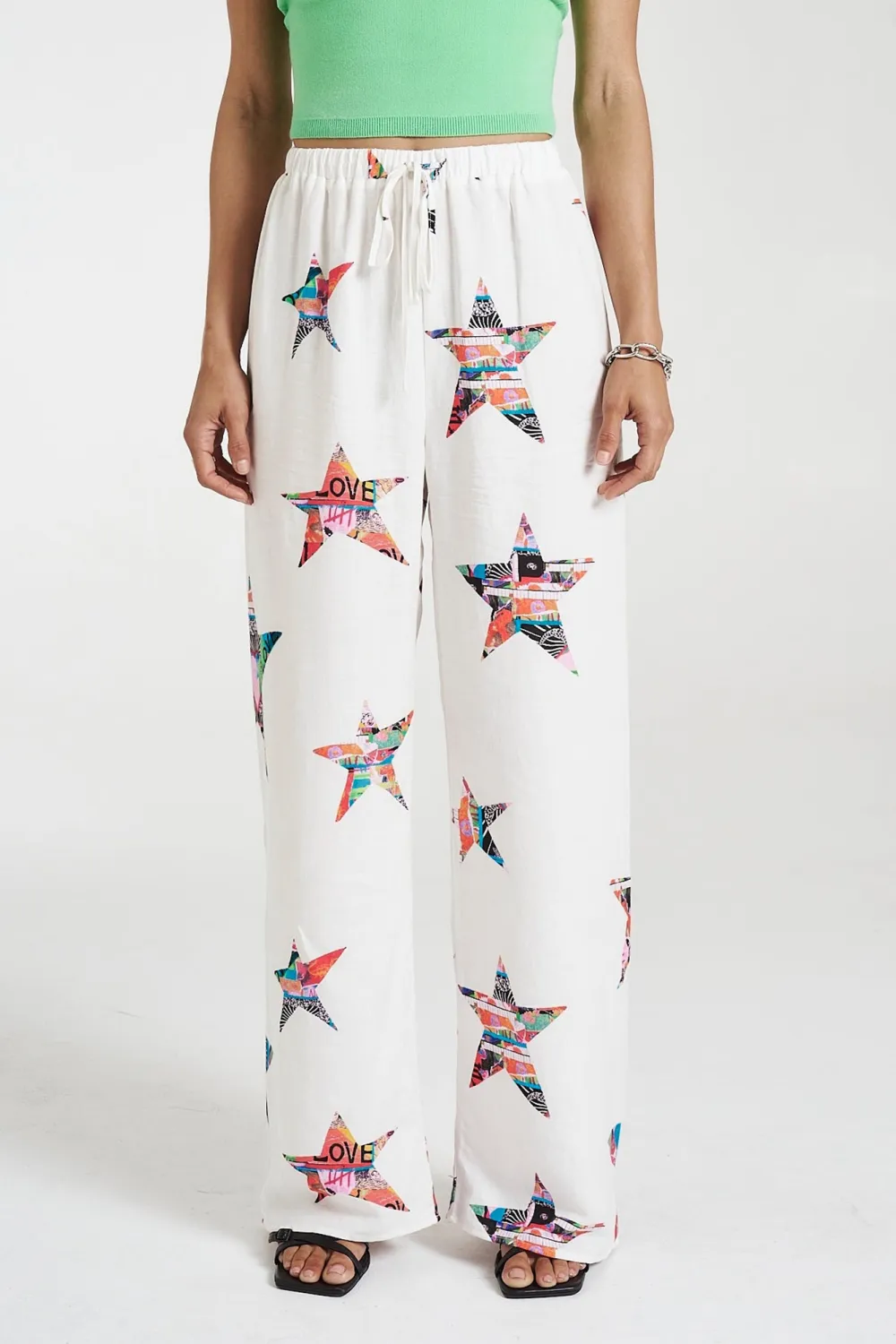 White Soft Minimalist Personality Star Straight  Pants