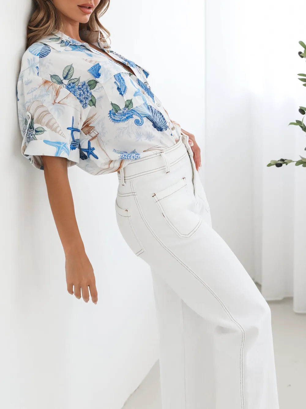 Casual Style White Print Shirt