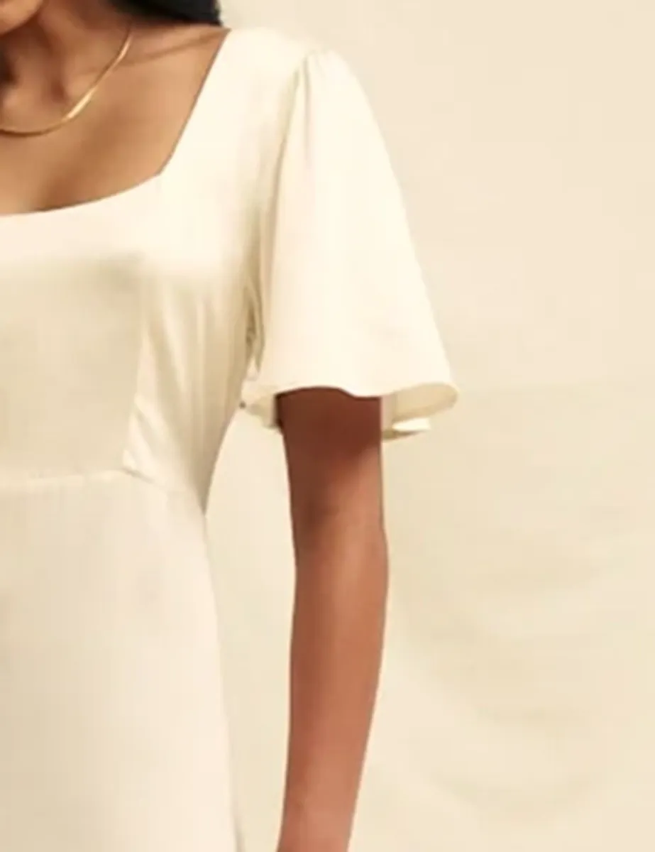 Ivory Satin Square Neck Maxi Dress